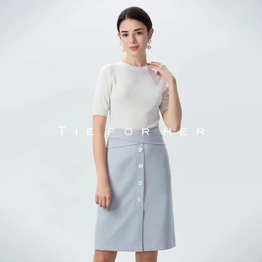 19AWQ13婴儿蓝前衩纽扣半裙 商品图3