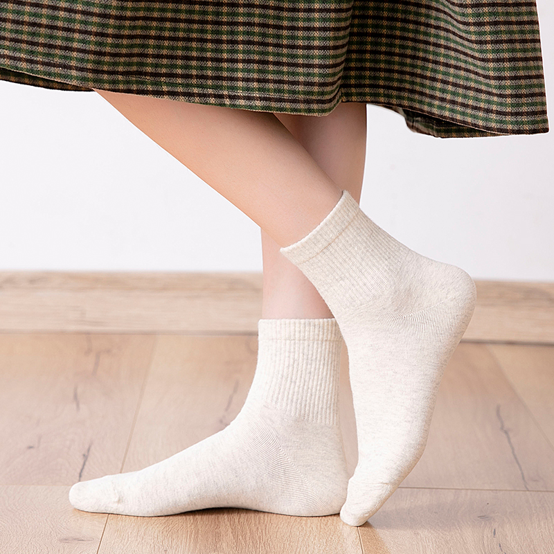 【女士纯色五分袜】纯色五分长袜女士袜子纯色棉袜 4色一组