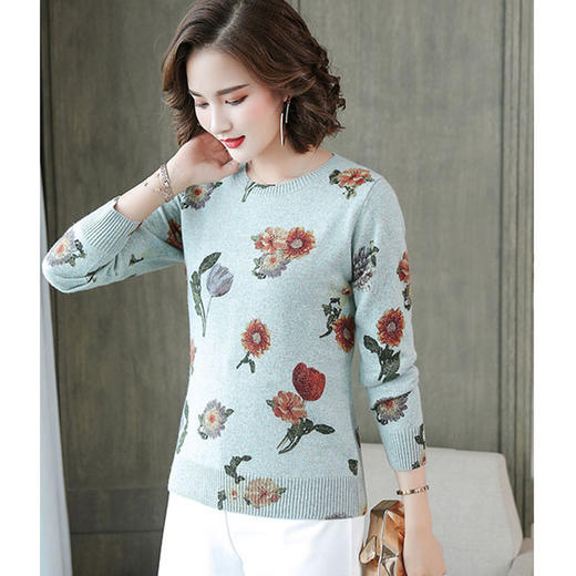 丁摩 纯羊毛印花复古羊毛打底衫19-002WX148 商品图6