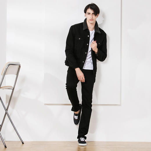 Levi's李维斯男式 工装外套黑/深灰色全棉牛仔布+羔羊绒内绒加厚保暖毛领牛仔夹克 705980032JPY带授权招加盟代理 商品图2