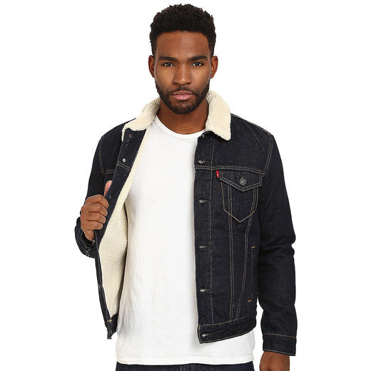 Levi's李维斯男式工装外套 深蓝黑/白色全棉牛仔布+羔羊绒内绒加厚保暖毛领牛仔夹克 705980027JPY带授权招加盟代理 商品图1
