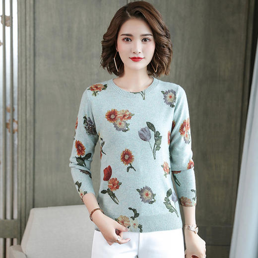 丁摩 纯羊毛印花复古羊毛打底衫19-002WX148 商品图0