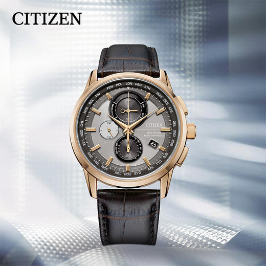 西铁城光动能电波万年历时尚皮带男表AT8113-12H 商品图3