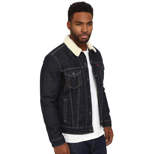 Levi's李维斯男式工装外套 深蓝黑/白色全棉牛仔布+羔羊绒内绒加厚保暖毛领牛仔夹克 705980027JPY带授权招加盟代理 商品图2