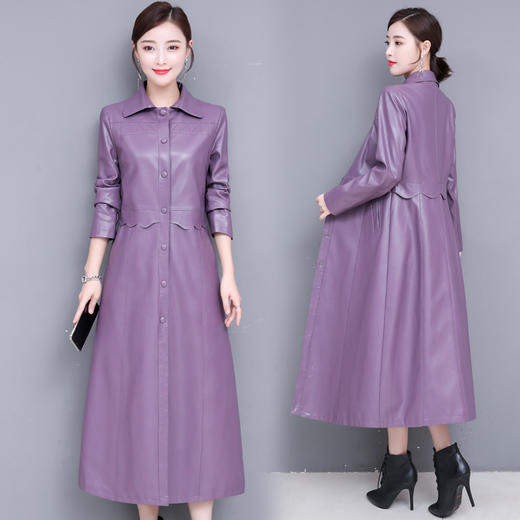 NQS-1902大码中长款过膝皮风衣 商品图2