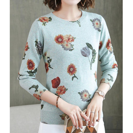 丁摩 纯羊毛印花复古羊毛打底衫19-002WX148 商品图1