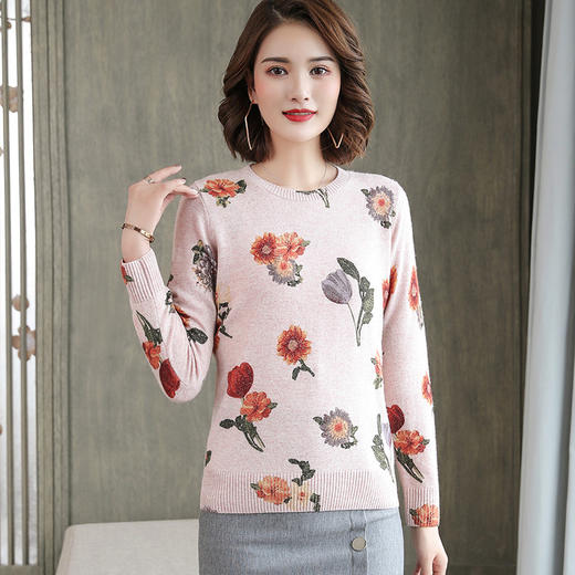 丁摩 纯羊毛印花复古羊毛打底衫19-002WX148 商品图3