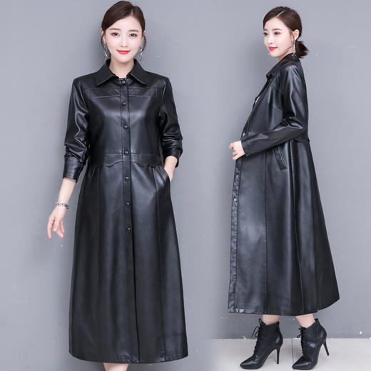 NQS-1902大码中长款过膝皮风衣 商品图0