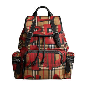 【香港直邮】Burberry 巴宝莉 女士卡其红色涂鸦双肩包 4075836