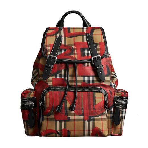 【香港直邮】Burberry 巴宝莉 女士卡其红色涂鸦双肩包 4075836 商品图0