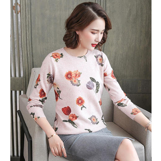 丁摩 纯羊毛印花复古羊毛打底衫19-002WX148 商品图5