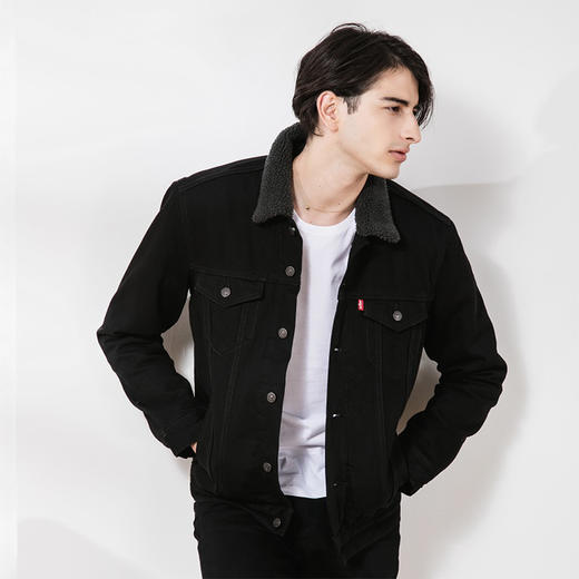 Levi's李维斯男式 工装外套黑/深灰色全棉牛仔布+羔羊绒内绒加厚保暖毛领牛仔夹克 705980032JPY带授权招加盟代理 商品图1