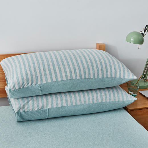 京东京造 全棉条纹四件套  简约床笠款针织棉床品裸睡必备 淡绿条纹1.8米床双人床 220*240 商品图2