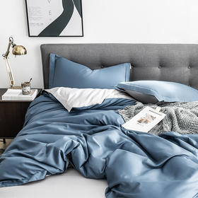 京东京造 60s高支缎纹四件套纯棉被套床单枕套全棉床上套件1.8m床灰蓝
