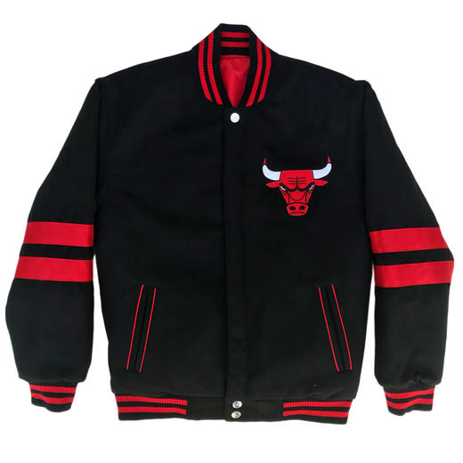 nba正版芝加哥公牛队夹克衫黑红色羊毛尼龙双面bul103str6blk