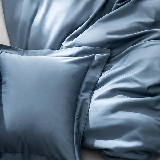 京东京造 60s高支缎纹四件套纯棉被套床单枕套全棉床上套件1.8m床灰蓝 商品图5