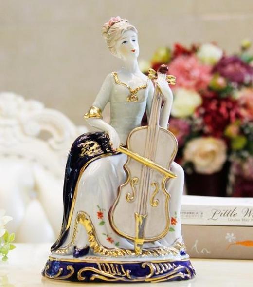 【装饰品】*酒店大堂奢华大气大提琴西洋女摆件宫廷贵族人物瓷器珐琅彩工艺品 商品图0