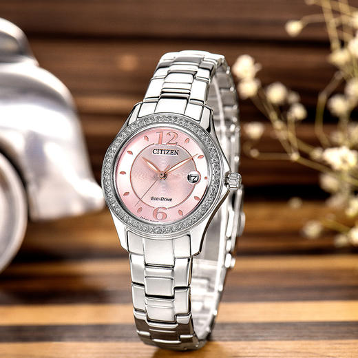 西铁城日本官方正品光动能镶水晶防水时尚潮流钢带日历女表FE1140-51X 商品图5