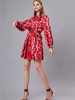 红底白树枝原创印花风衣式连衣裙 商品缩略图3