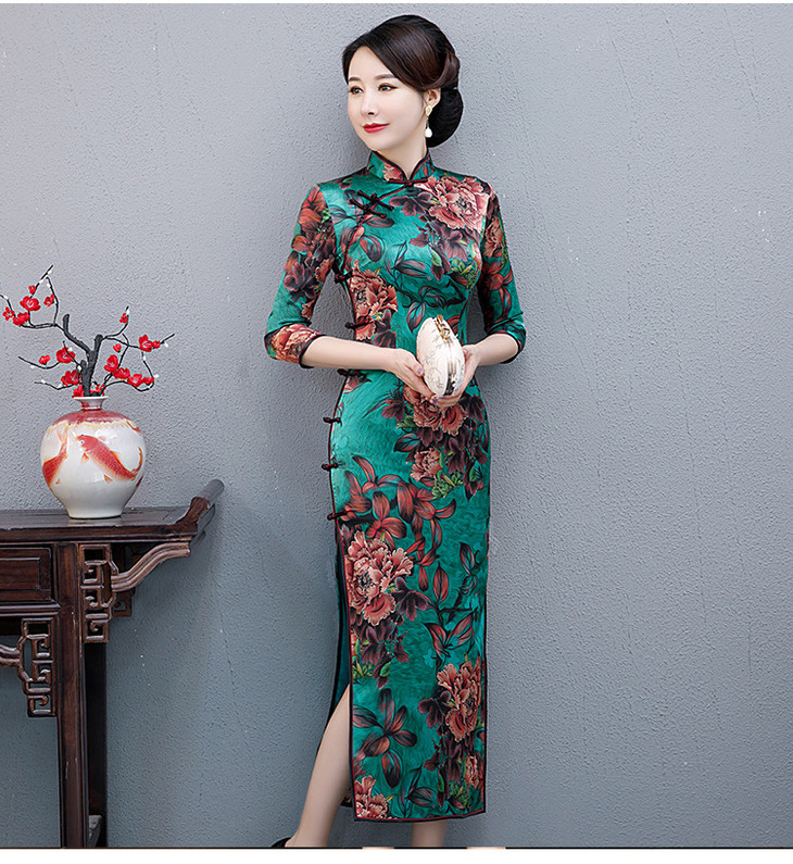 端庄典雅七分袖日常改良重磅真丝旗袍wxg1934