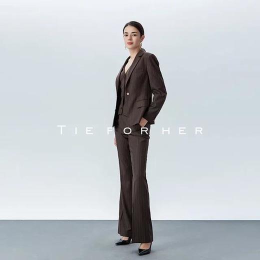 19LUX01咖啡色单排一粒扣条纹西服外套女西装套装女士马甲阔腿裤气质女装三件套 商品图4