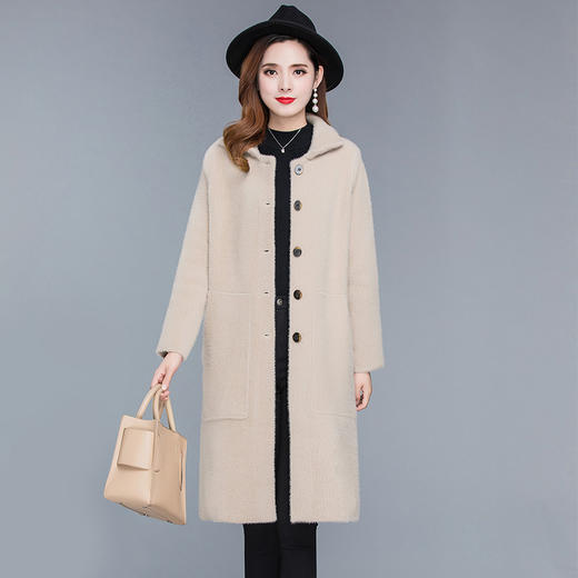 冬装新款雪貂绒时尚休闲中长款纯色宽松毛呢大衣外套(货号 zb9767)