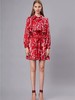 红底白树枝原创印花风衣式连衣裙 商品缩略图1