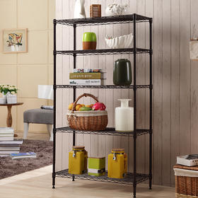 美之高 五层家用轻型储物架室置物架网格厨房置物架 落地架75*35*150cm 客厅五层置物架经典黑