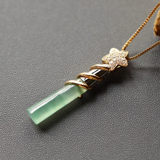 高冰种晴水飘绿花翡翠仙女棒魔法棒18k黄金钻石镶嵌 商品图4