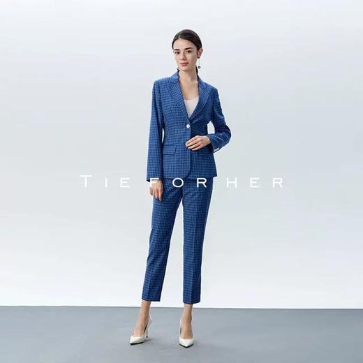 19LUX04新款深海蓝格纹气质女装西服外套女西装套装女士九分裤两件套 商品图0