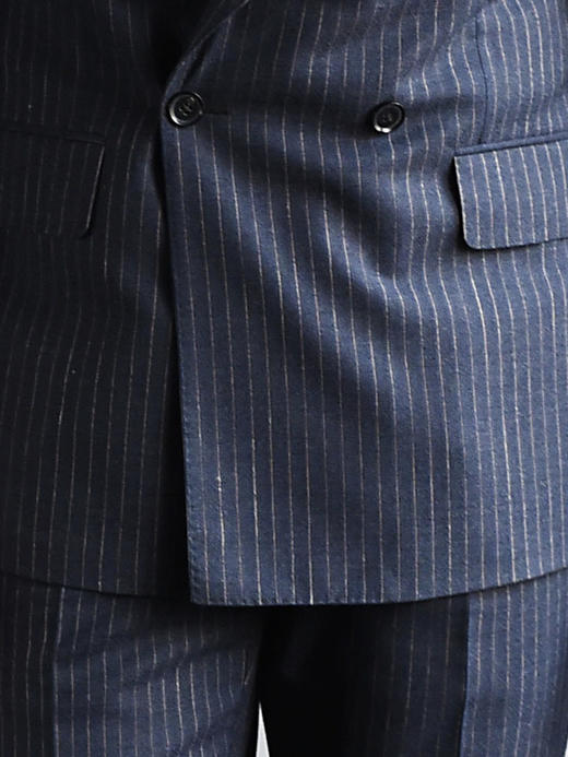 Reda ATTO Super 110's 防污不易皱深蓝色条纹全麻衬套装 商品图5