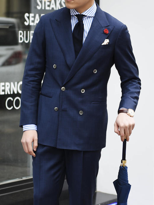 Huddersfield Chelsea Super 120's 澳洲美丽诺羊毛蓝色暗格纹全麻衬套装 商品图3