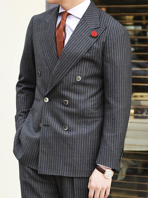 Reda ATTO Super 110's 防污不易皱深灰色条纹全麻衬套装 商品图3