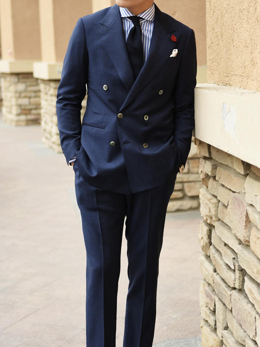 Huddersfield Chelsea Super 120's 澳洲美丽诺羊毛蓝色暗格纹全麻衬套装 商品图2