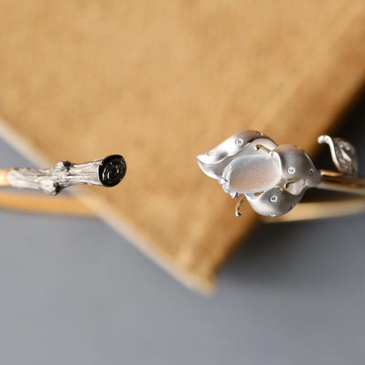 玻璃种翡翠玉兰花开手镯18k白金黄金钻石镶嵌 商品图4