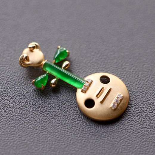 高冰种阳绿翡翠琵琶语阮吊坠18k黄金钻石镶嵌 商品图6