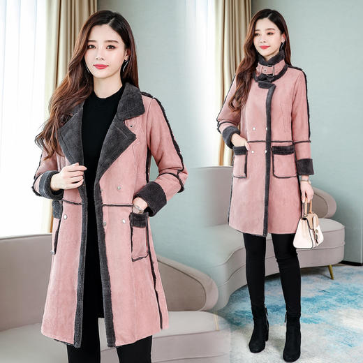 QY-B6279110新款韩版宽松皮毛一体中长款鹿皮绒棉服 商品图1