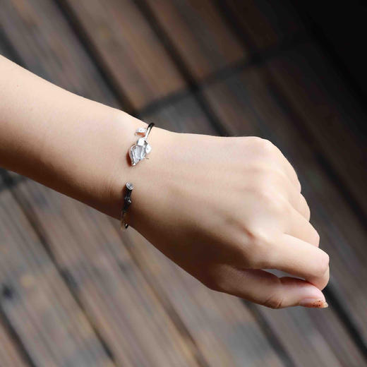 玻璃种翡翠玉兰花开手镯18k白金黄金钻石镶嵌 商品图7