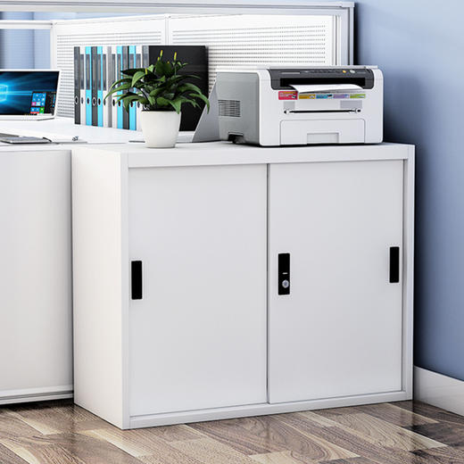 文件柜铁皮柜档案柜矮柜储物柜子 办公室财务办公凭证柜暖白色760高铁移门 商品图3