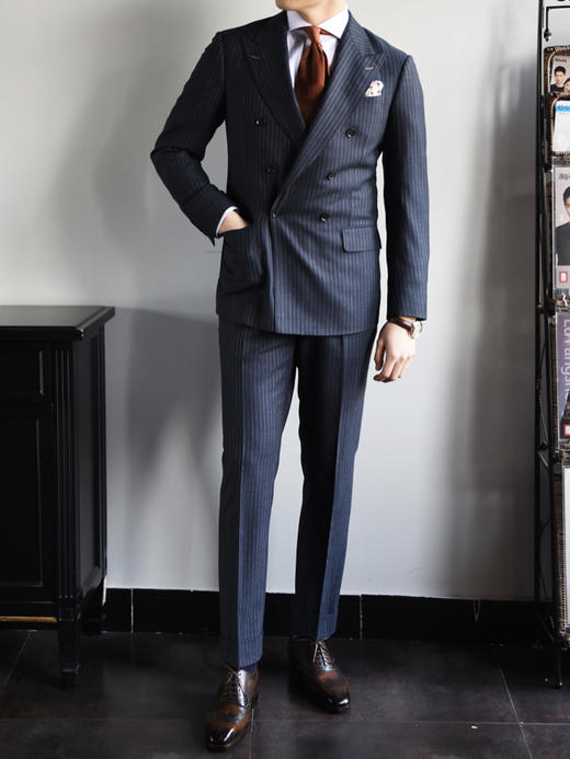 Reda ATTO Super 110's 防污不易皱深蓝色条纹全麻衬套装 商品图3