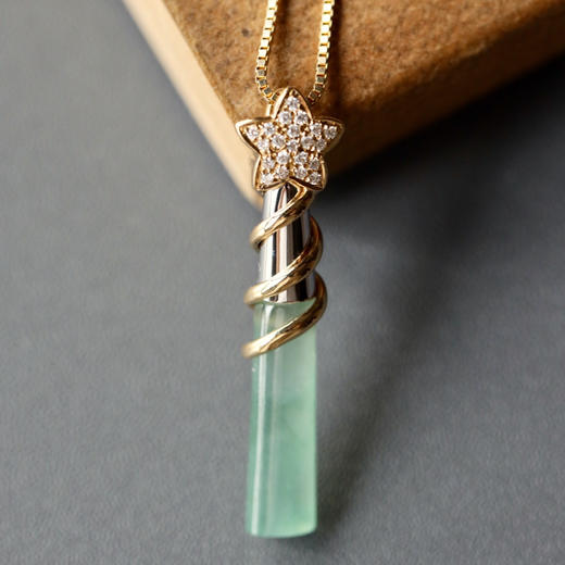 高冰种晴水飘绿花翡翠仙女棒魔法棒18k黄金钻石镶嵌 商品图3