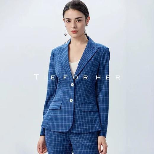 19LUX04新款深海蓝格纹气质女装西服外套女西装套装女士九分裤两件套 商品图3