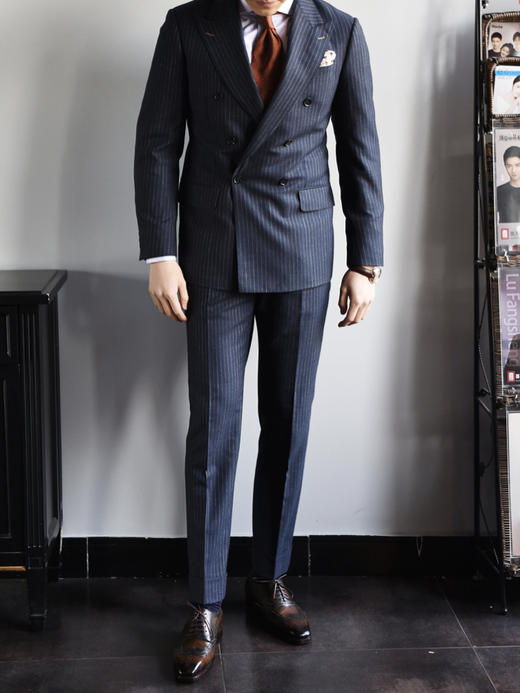 Reda ATTO Super 110's 防污不易皱深蓝色条纹全麻衬套装 商品图2