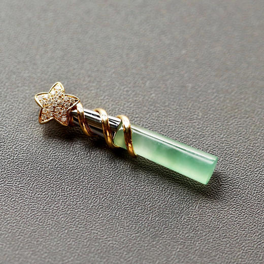高冰种晴水飘绿花翡翠仙女棒魔法棒18k黄金钻石镶嵌 商品图11