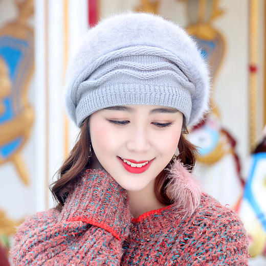 YM-Y011秋冬天护耳贝雷帽加绒针织毛线帽保暖兔毛帽 商品图1