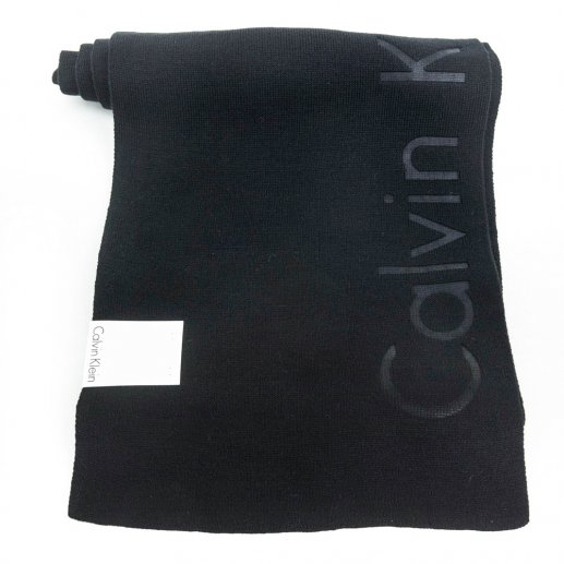 Calvin Klein 卡文克莱/CK 男款黑色字母压花长款针织围巾 77148-BLKJPY带授权招加盟代理