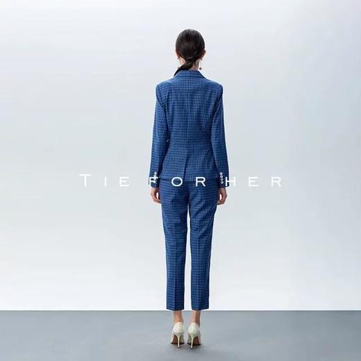 19LUX04新款深海蓝格纹气质女装西服外套女西装套装女士九分裤两件套 商品图1
