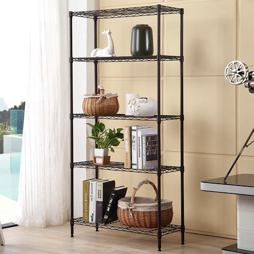 美之高 五层家用轻型储物架室置物架网格厨房置物架 落地架75*35*150cm 客厅五层置物架经典黑 商品图2