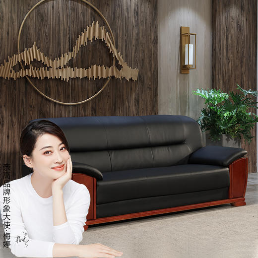 奈高办公沙发会客接待沙发实木扶手沙发商务办公沙发3人位 NG-01 商品图0