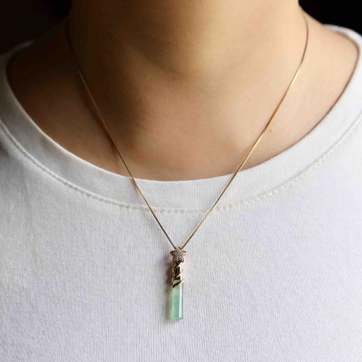 高冰种晴水飘绿花翡翠仙女棒魔法棒18k黄金钻石镶嵌 商品图12